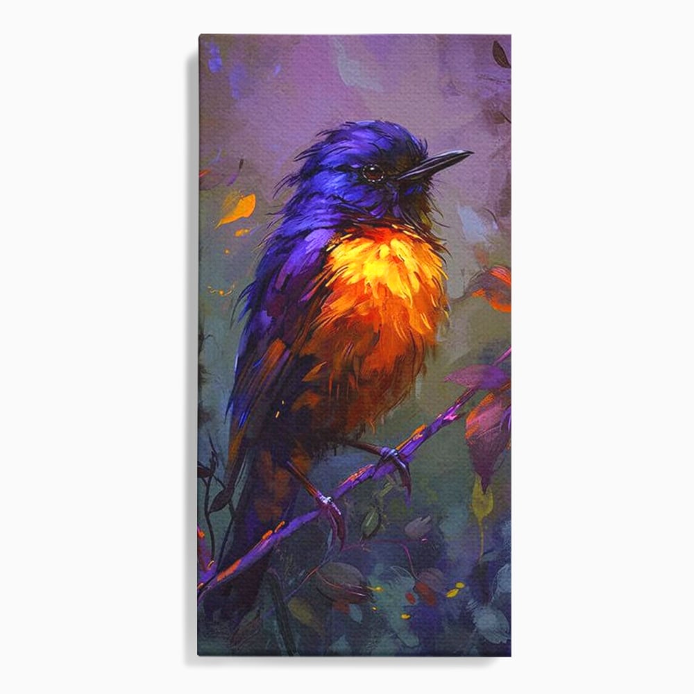 Tablou canvas cu tablou canvas cu pasare colorata pe ramura, fara rama, pe sasiu de lemn