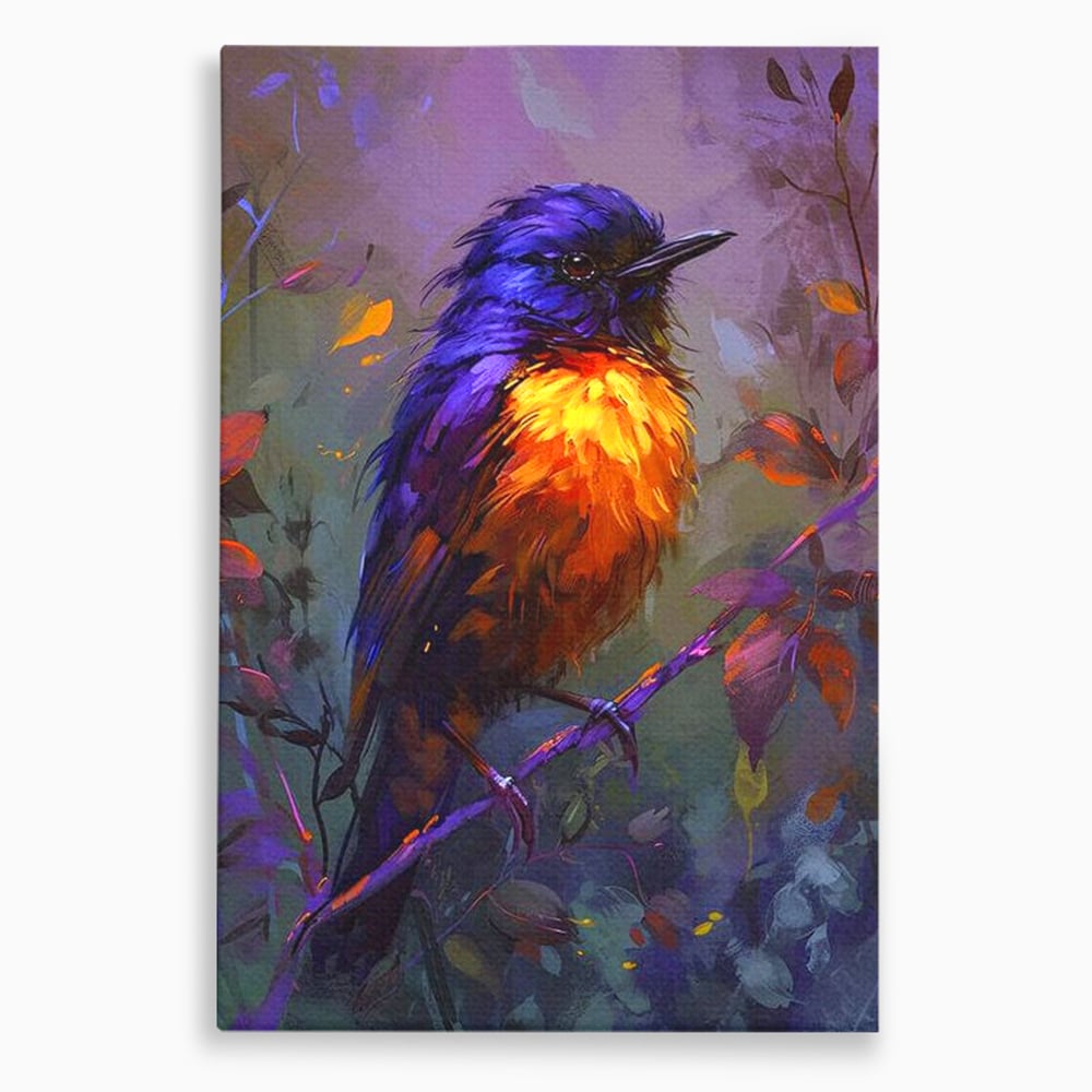 Tablou canvas cu tablou canvas cu pasare colorata pe ramura, fara rama, pe sasiu de lemn