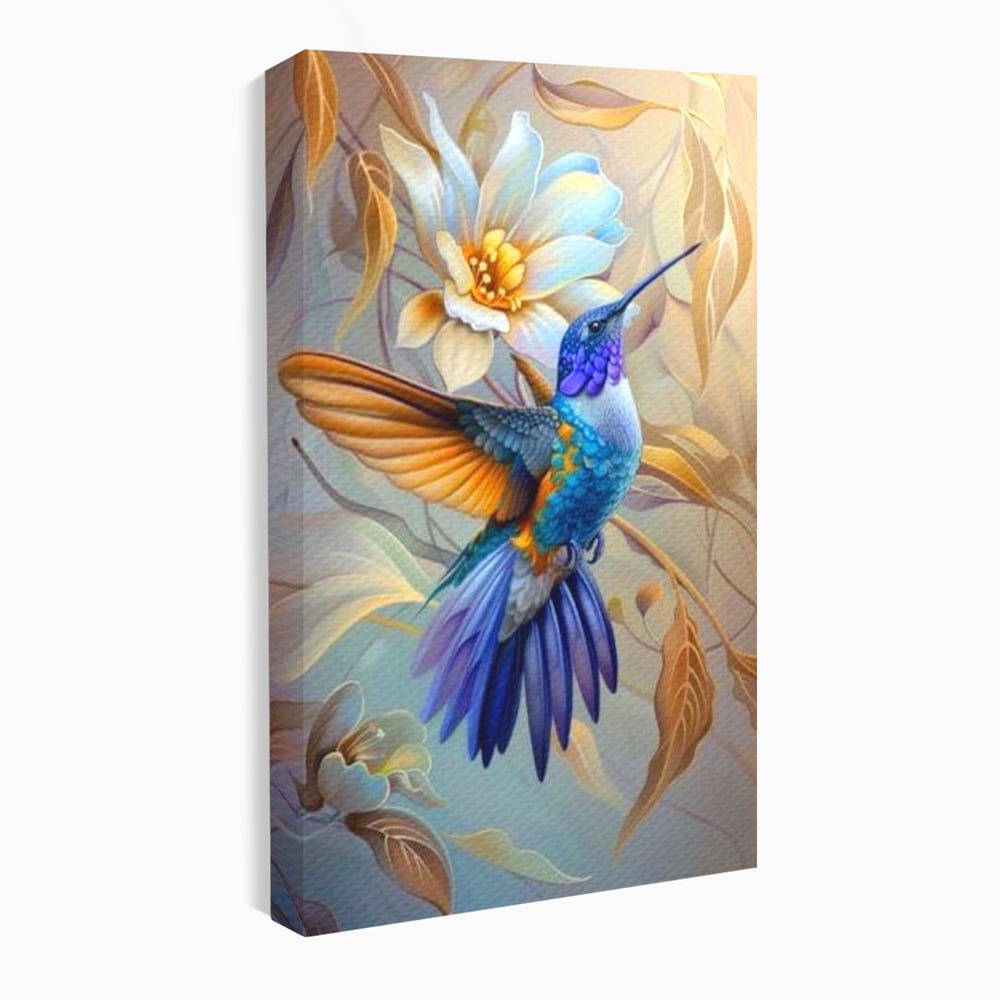 Tablou canvas cu tablou canvas cu pasare colibri in zbor, fara rama, pe sasiu de lemn
