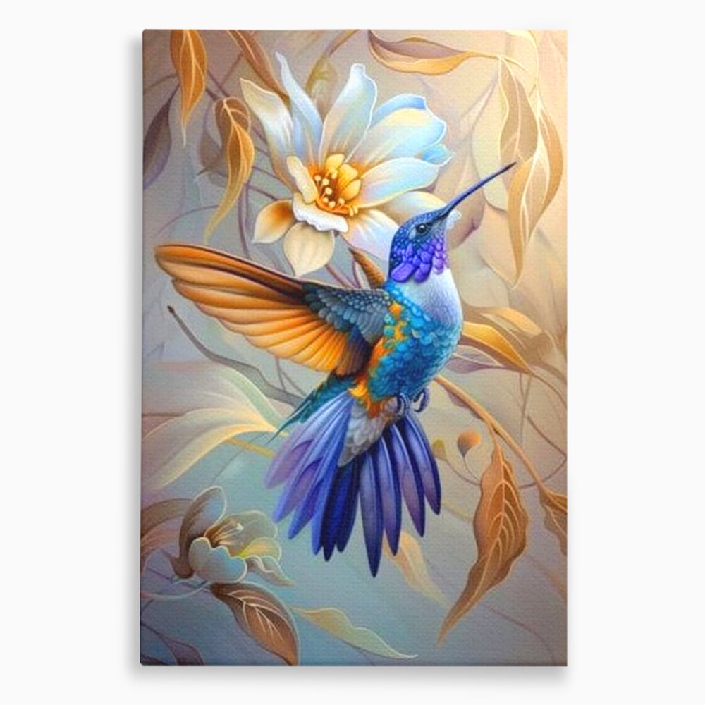 Tablou canvas cu tablou canvas cu pasare colibri in zbor, fara rama, pe sasiu de lemn