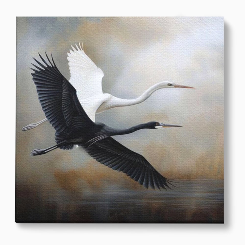 Tablou canvas cu tablou canvas cu doua pasari in zbor, fara rama, pe sasiu de lemn