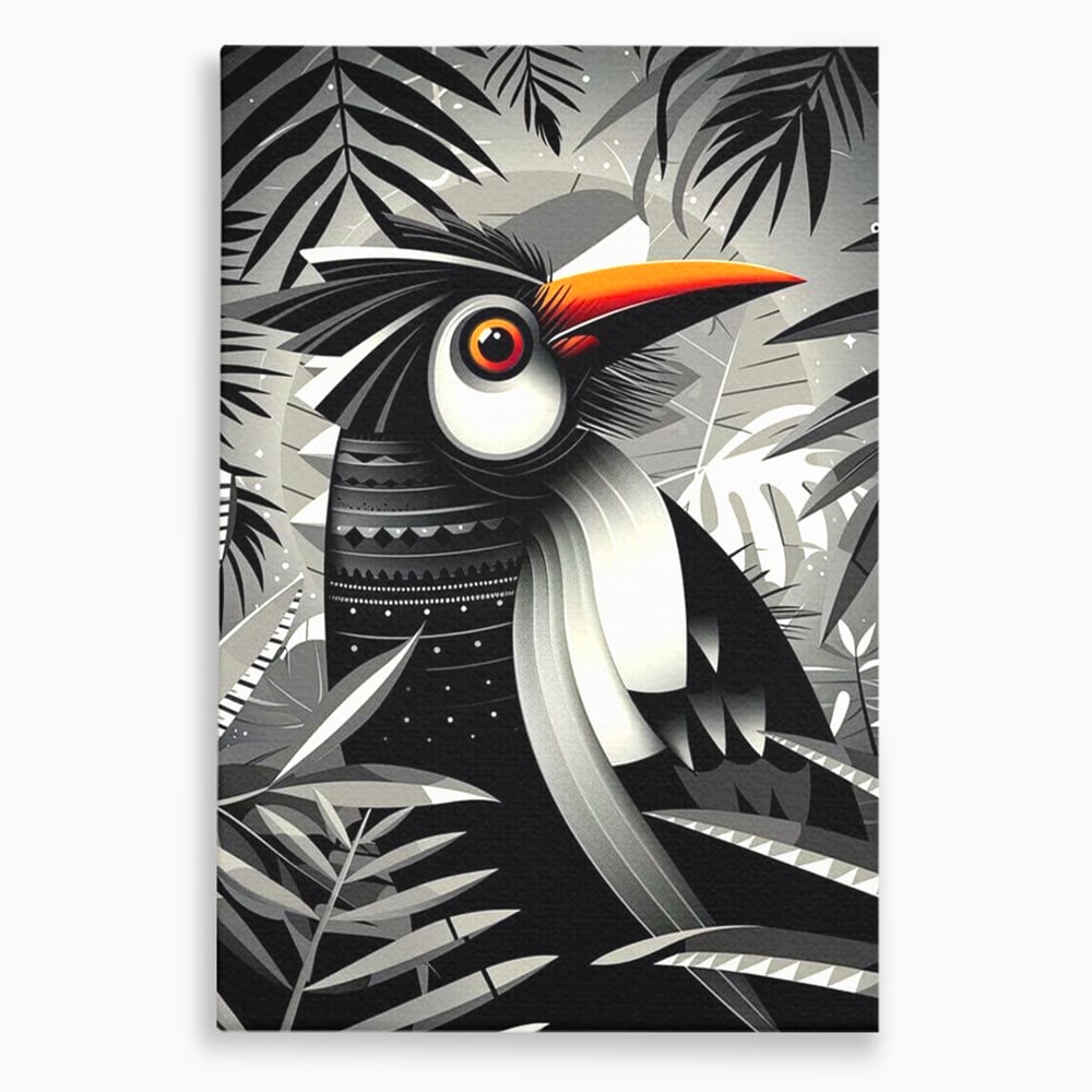 Tablou canvas cu tablou canvas cu pasare exotica in jungla, fara rama, pe sasiu de lemn