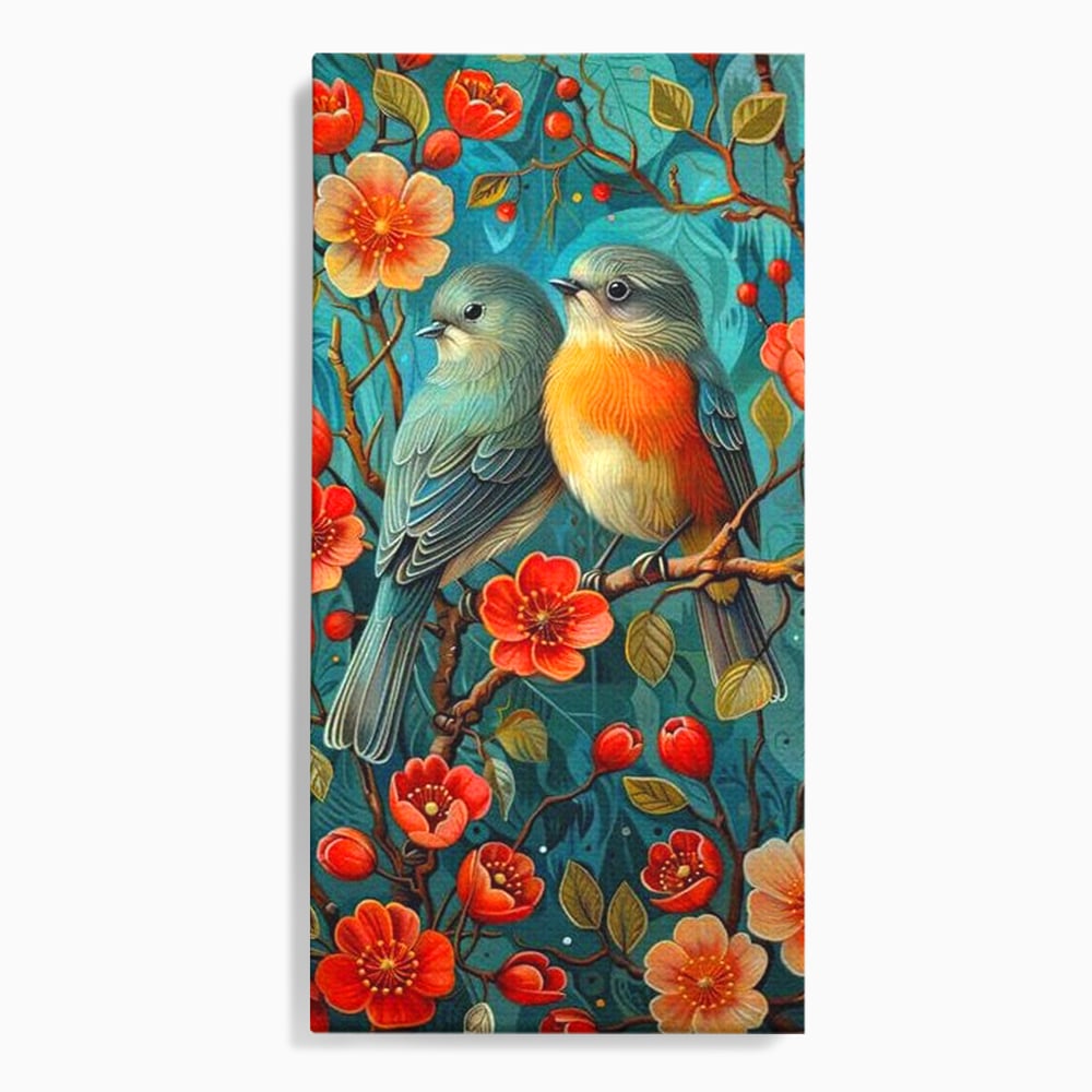 Tablou canvas cu tablou canvas cu pasari pe creanga, fara rama, pe sasiu de lemn