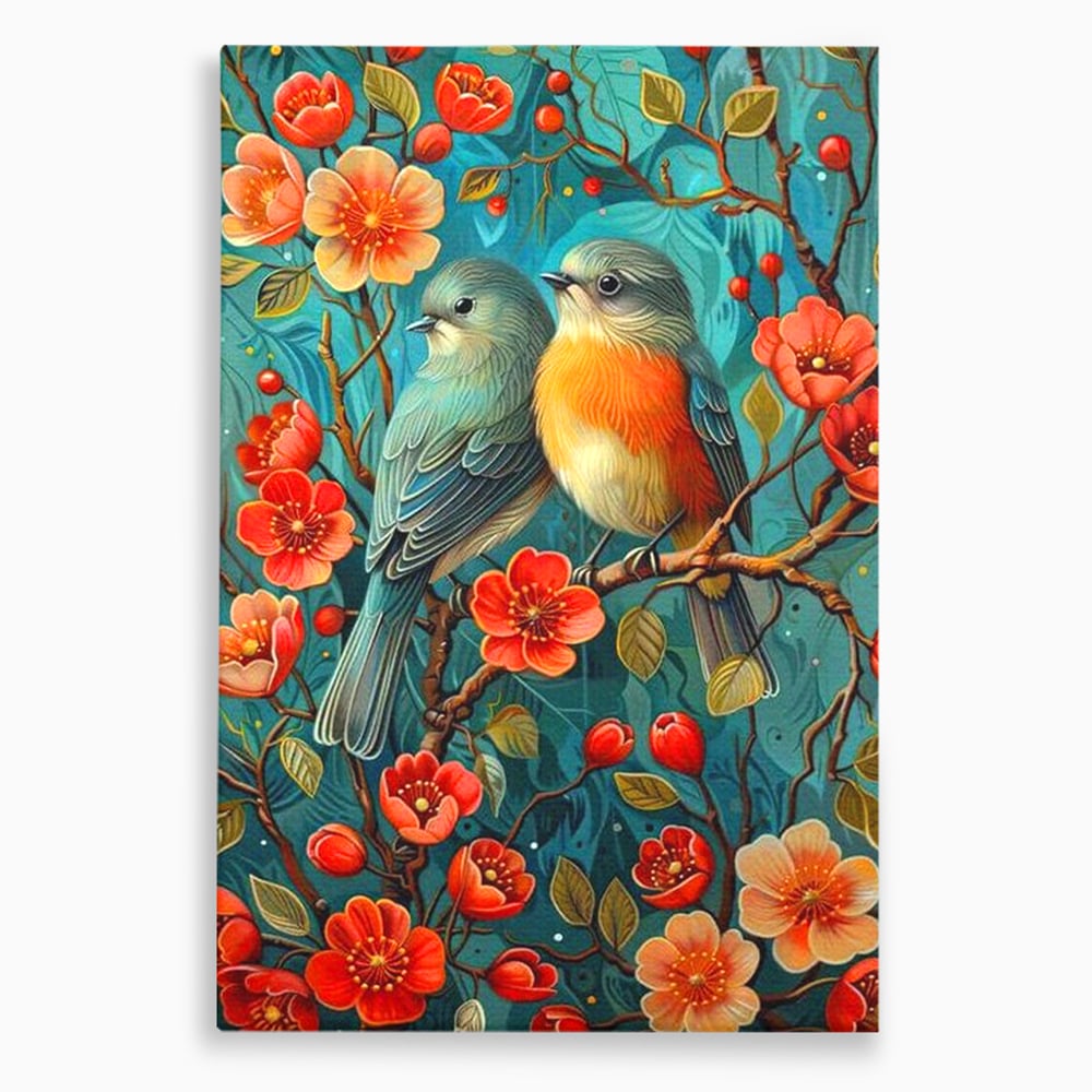 Tablou canvas cu tablou canvas cu pasari pe creanga, fara rama, pe sasiu de lemn