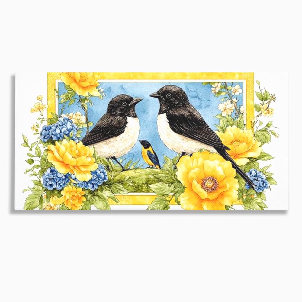 Tablou canvas cu tablou canvas cu pasari si flori, fara rama, pe sasiu de lemn