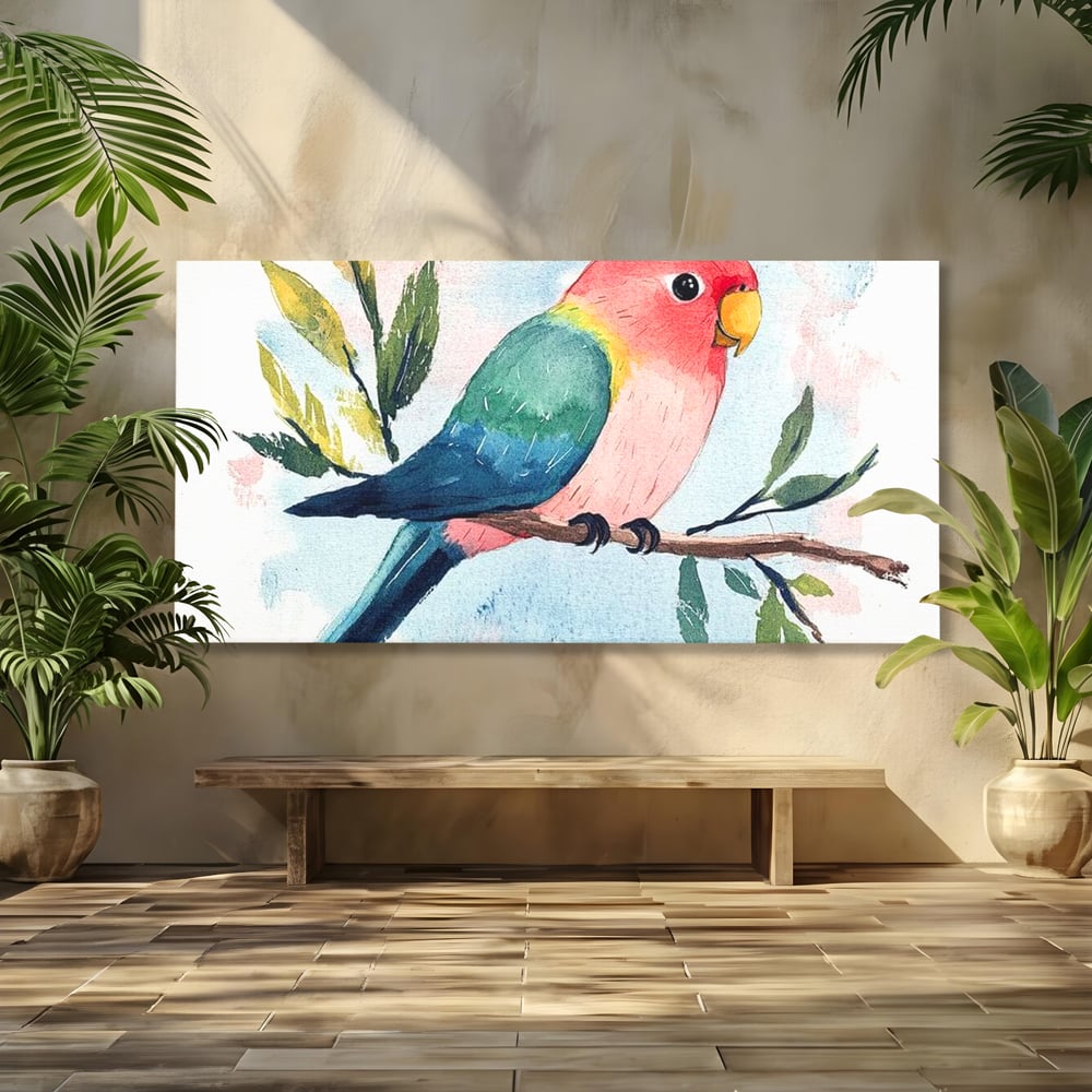 Tablou canvas cu tablou canvas cu papagal colorat, fara rama, pe sasiu de lemn