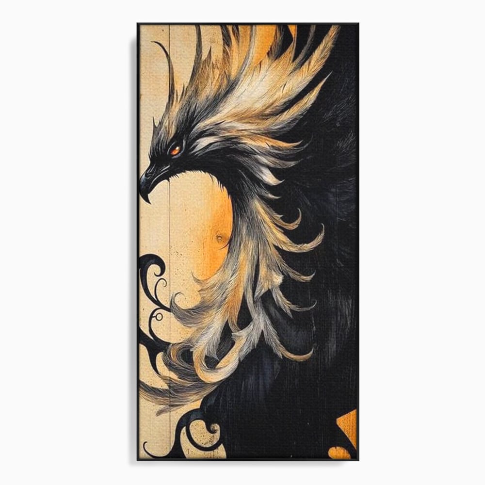 Tablou canvas cu tablou canvas cu pasare mitologica phoenix, in rama de aluminiu negru