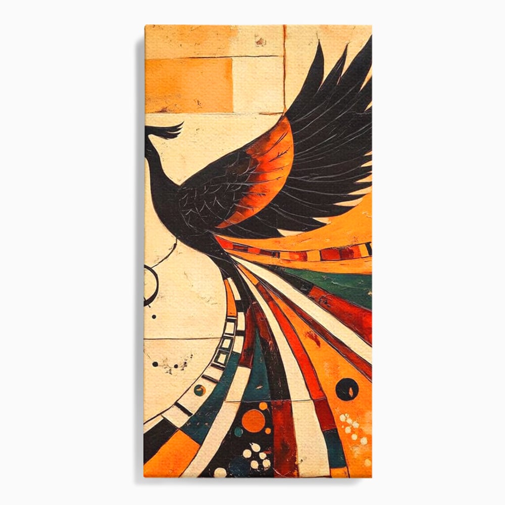Tablou canvas cu tablou canvas cu pasar phoenix stilizata, fara rama, pe sasiu de lemn