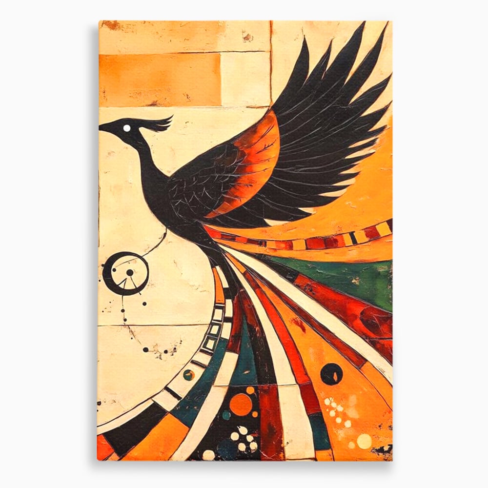 Tablou canvas cu tablou canvas cu pasar phoenix stilizata, fara rama, pe sasiu de lemn