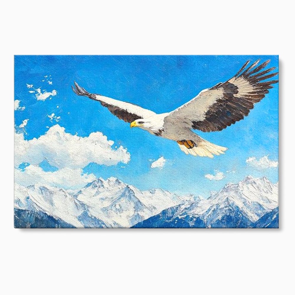 Tablou canvas cu tablou canvas cu vultur in zbor deasupra muntilor, fara rama, pe sasiu de lemn