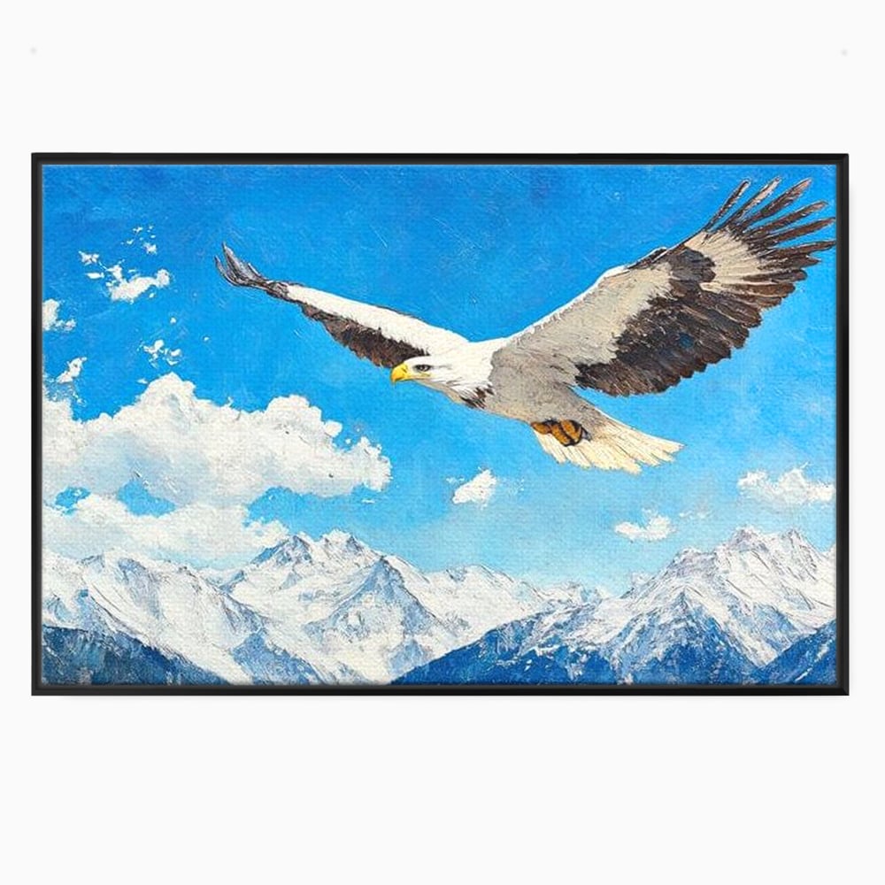 Tablou canvas cu tablou canvas cu vultur in zbor deasupra muntilor, in rama de aluminiu negru