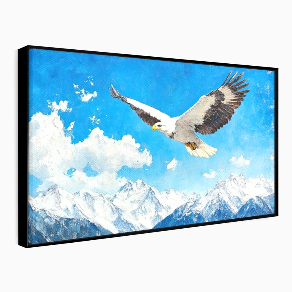 Tablou canvas cu tablou canvas cu vultur in zbor deasupra muntilor, in rama de aluminiu negru