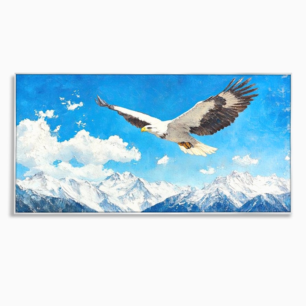 Tablou canvas cu tablou canvas cu vultur in zbor deasupra muntilor, in rama de aluminiu argintiu