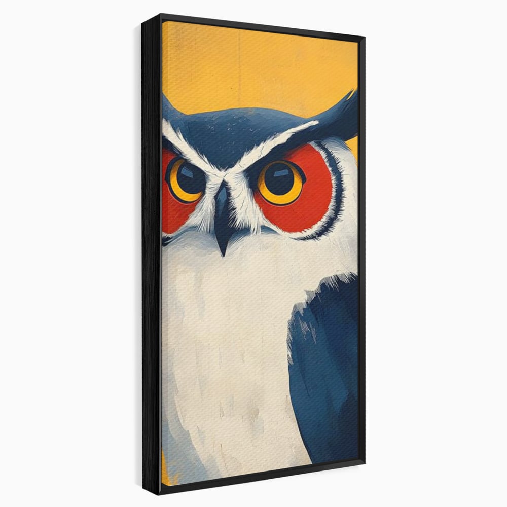 Tablou canvas cu tablou canvas cu bufnita stilizata, in rama de aluminiu negru
