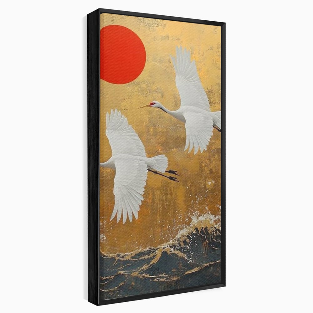 Tablou canvas cu tablou canvas cu doi cocori, in rama de aluminiu negru