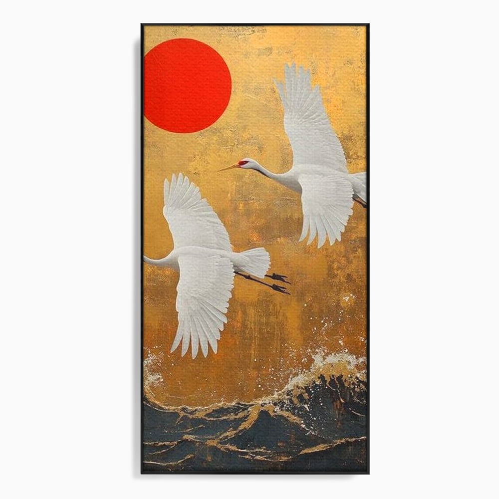Tablou canvas cu tablou canvas cu doi cocori, in rama de aluminiu negru