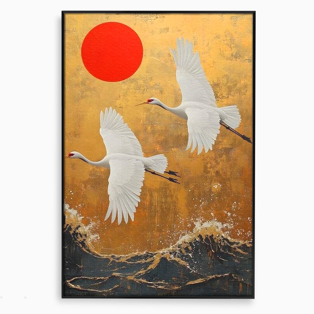 Tablou canvas cu tablou canvas cu doi cocori, in rama de aluminiu negru