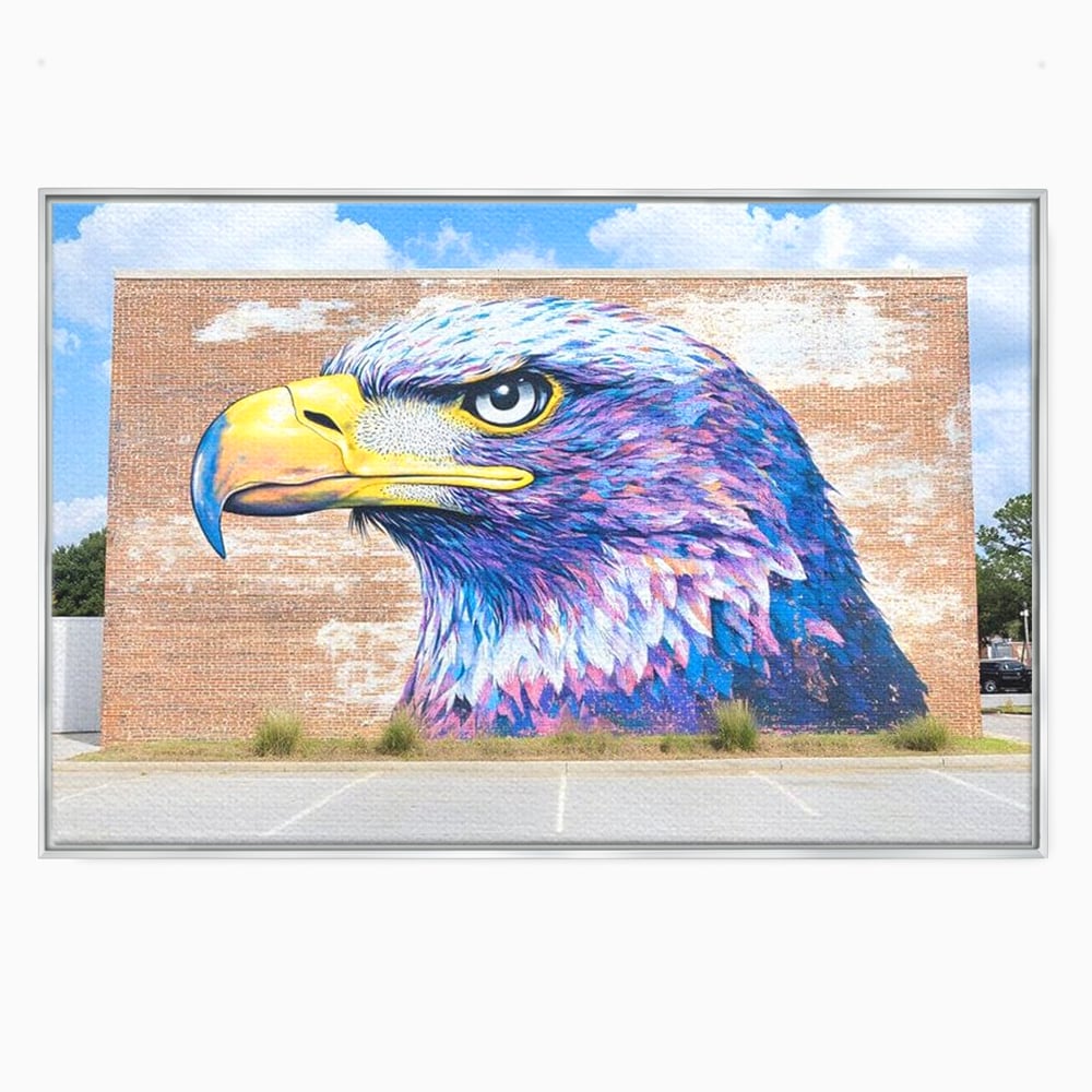 Tablou canvas cu tablou canvas cu vultur graffitti pe zid de caramida, in rama de aluminiu argintiu
