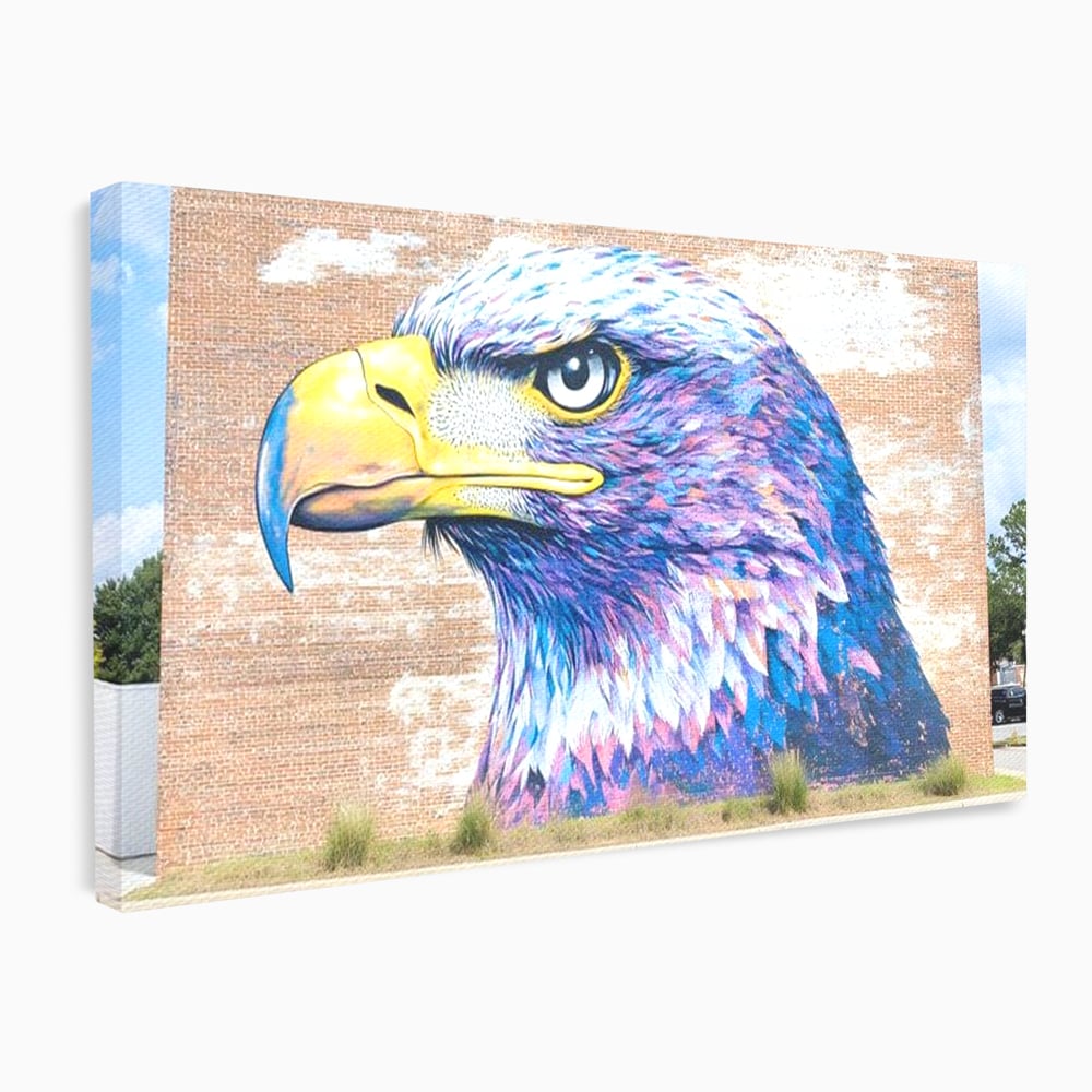 Tablou canvas cu tablou canvas cu vultur graffitti pe zid de caramida, fara rama, pe sasiu de lemn