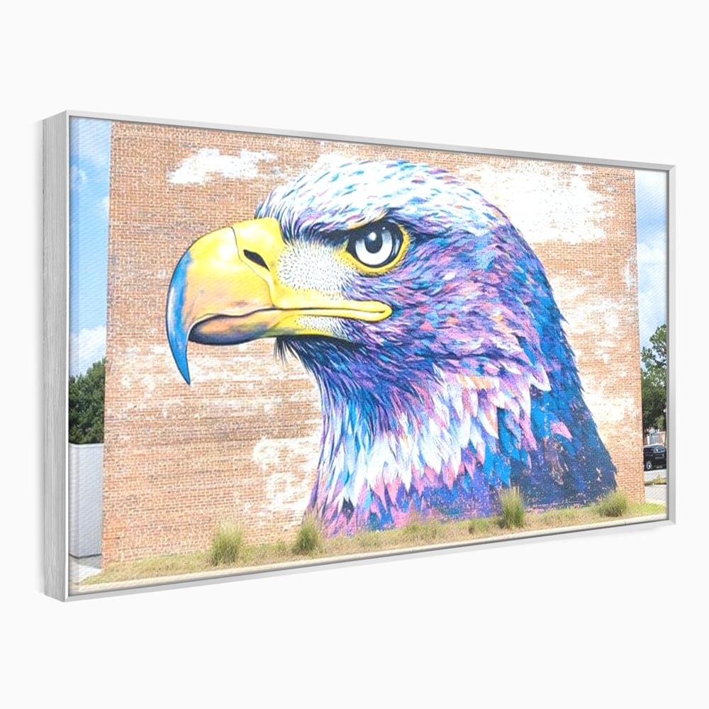 Tablou canvas cu tablou canvas cu vultur graffitti pe zid de caramida, in rama de aluminiu argintiu
