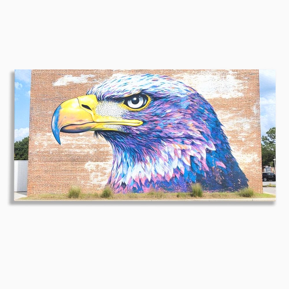 Tablou canvas cu tablou canvas cu vultur graffitti pe zid de caramida, fara rama, pe sasiu de lemn