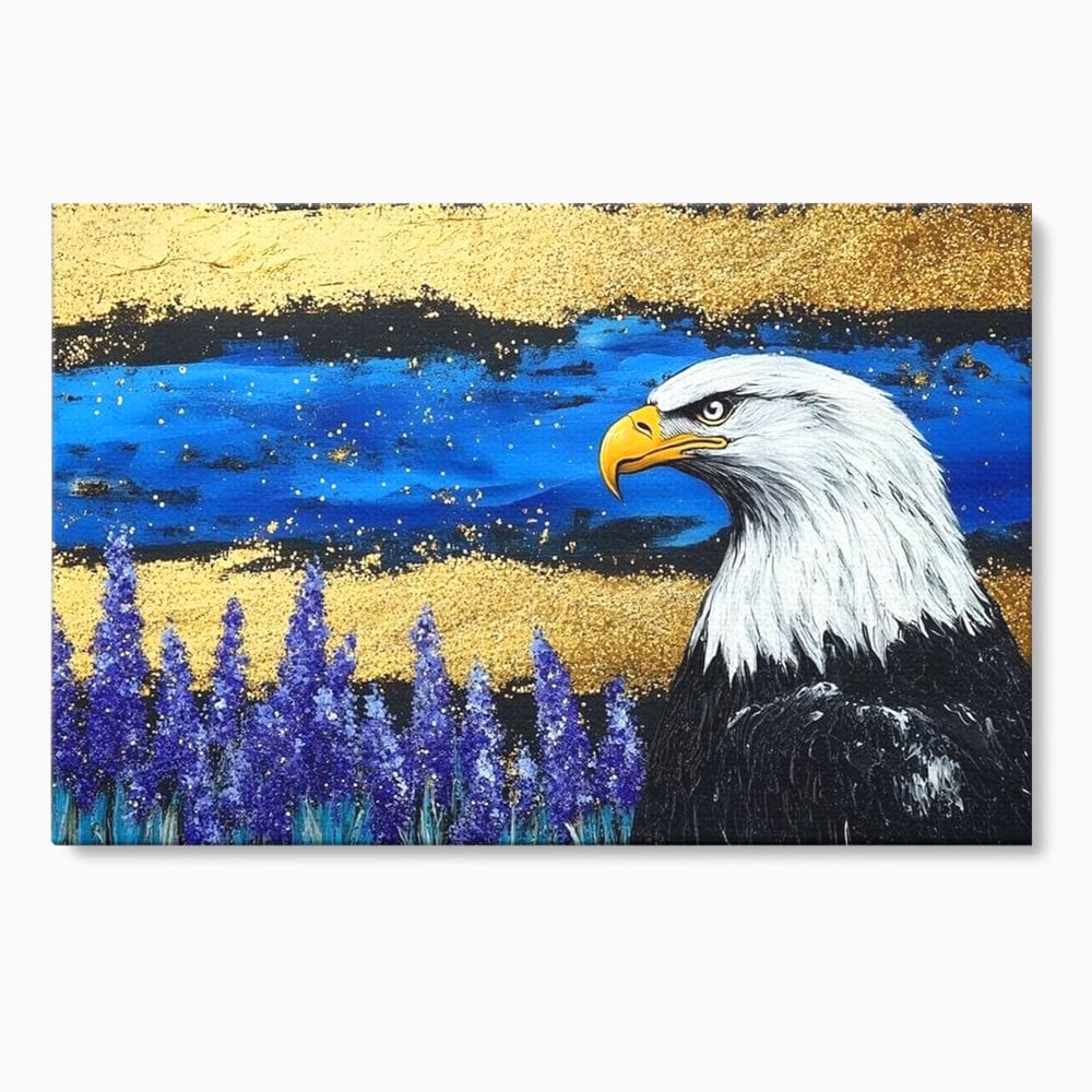 Tablou canvas cu tablou canvas cu vultur si lavanda, fara rama, pe sasiu de lemn