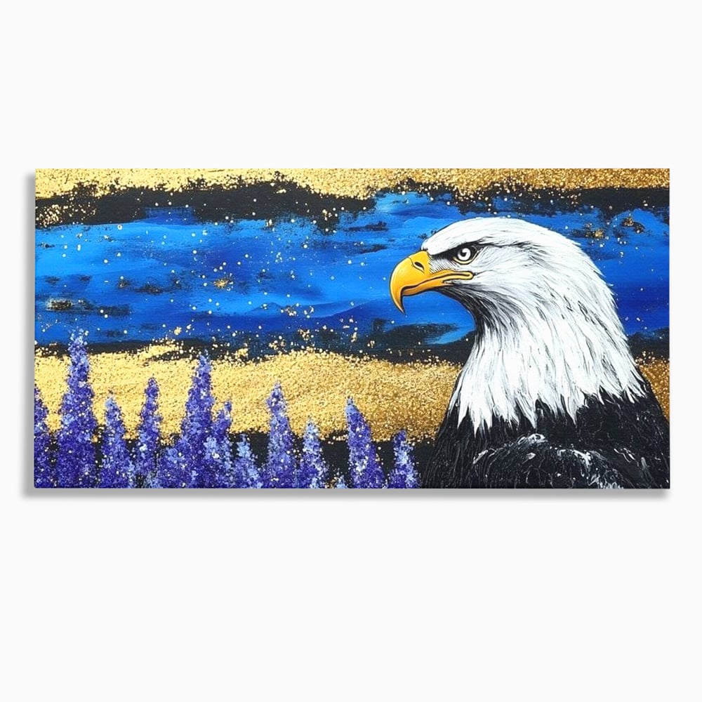 Tablou canvas cu tablou canvas cu vultur si lavanda, fara rama, pe sasiu de lemn