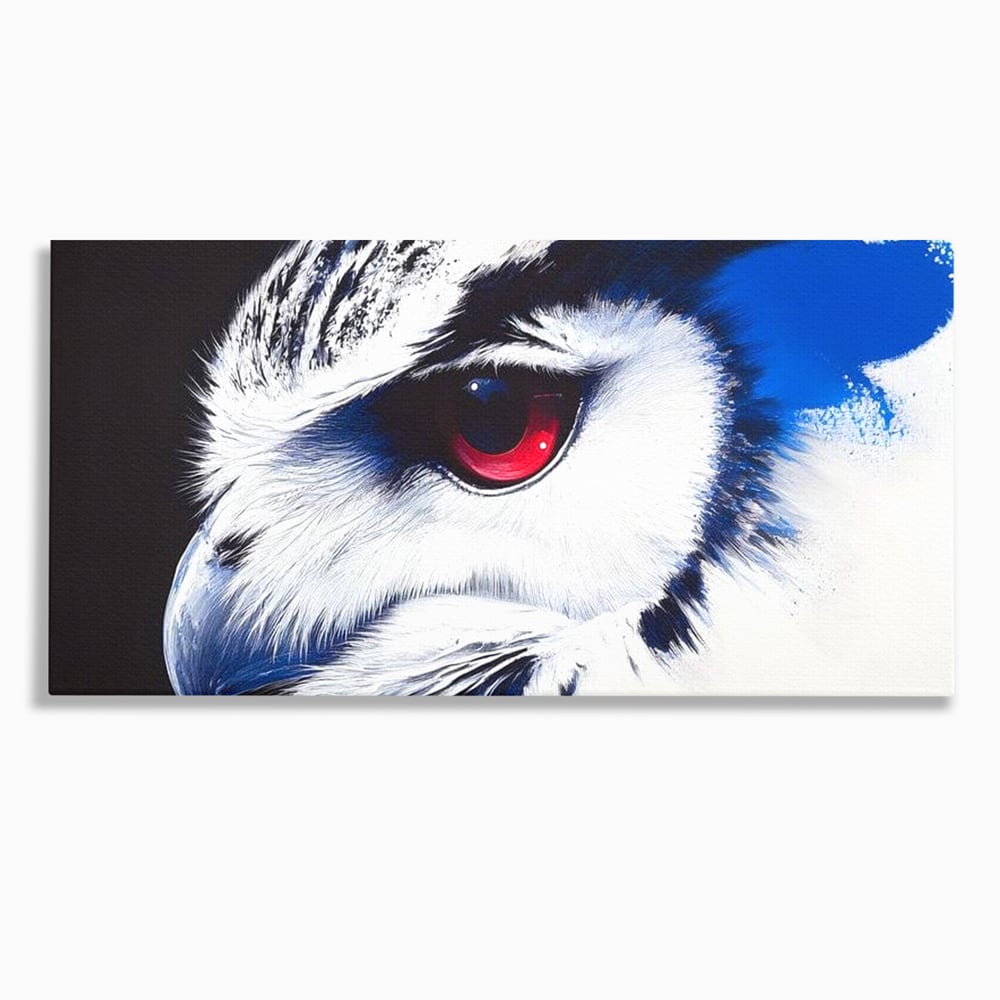 Tablou canvas cu tablou canvas cu ochi de bufnita si iris rosu, fara rama, pe sasiu de lemn