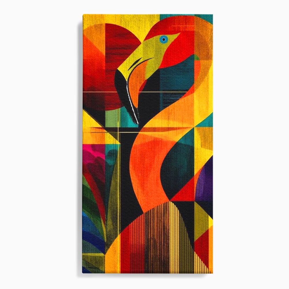 Tablou canvas cu tablou canvas cu flamingo geometric, fara rama, pe sasiu de lemn
