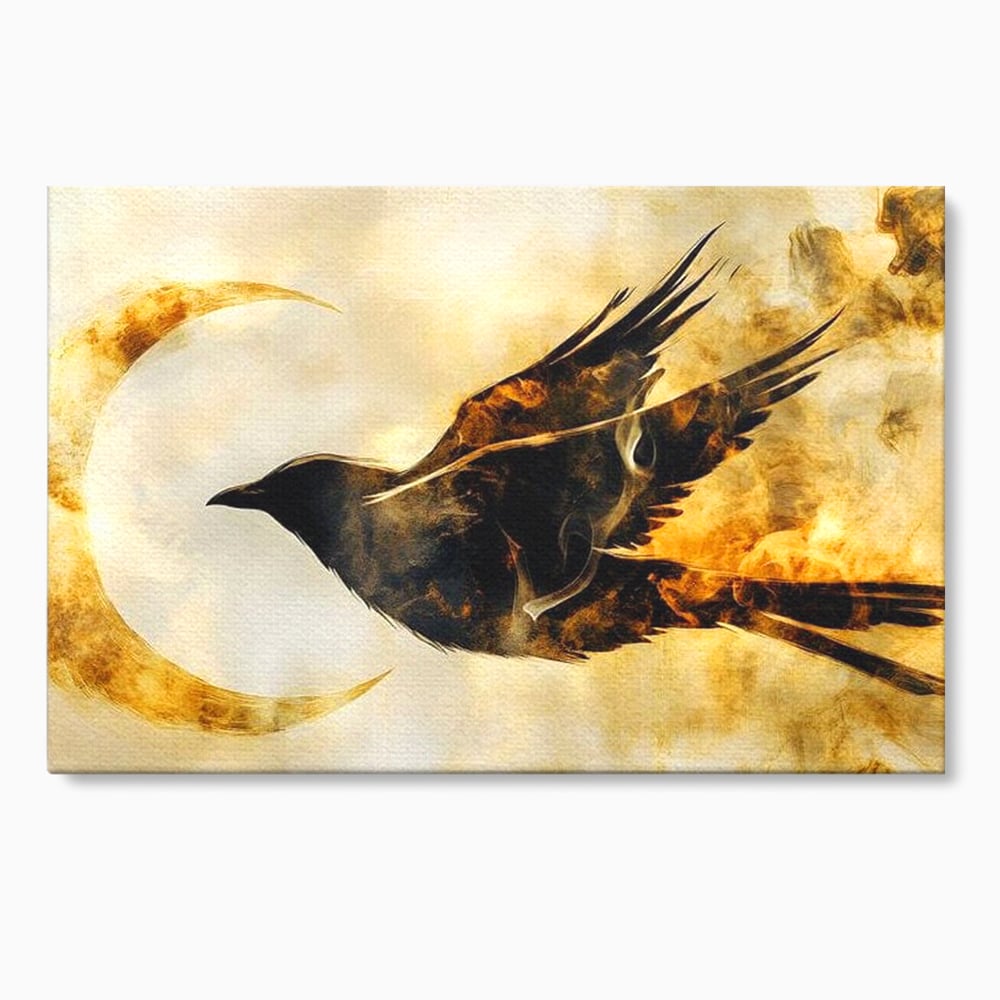 Tablou canvas cu tablou canvas cu un corb in zbor, fara rama, pe sasiu de lemn