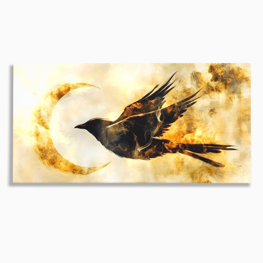 Tablou canvas cu tablou canvas cu un corb in zbor, fara rama, pe sasiu de lemn