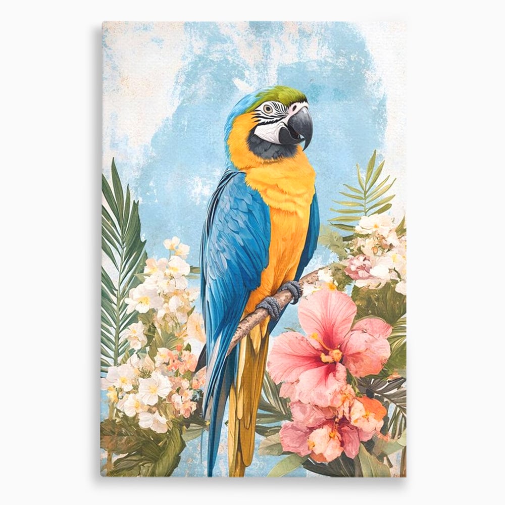 Tablou canvas cu tablou canvas cu papagal colorat, fara rama, pe sasiu de lemn