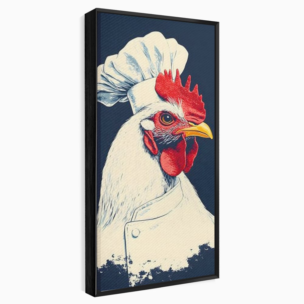 Tablou canvas cu tablou canvas cu gaina bucatar, in rama de aluminiu negru