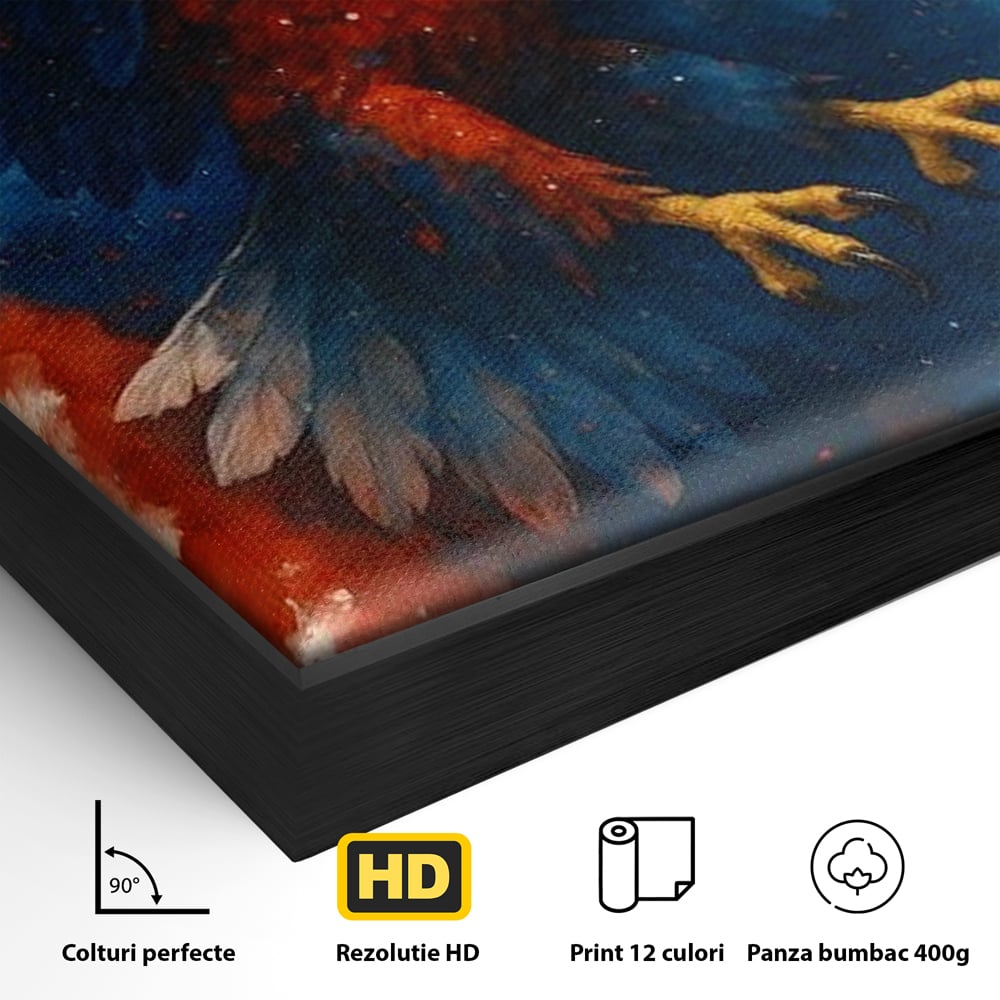 Detaliu al suprafetei: tablou canvas vultur in zbor, in rama de aluminiu negru