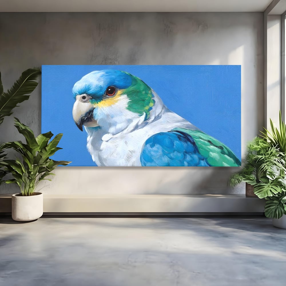 Tablou canvas cu tablou canvas cu portret de papagal, fara rama, pe sasiu de lemn