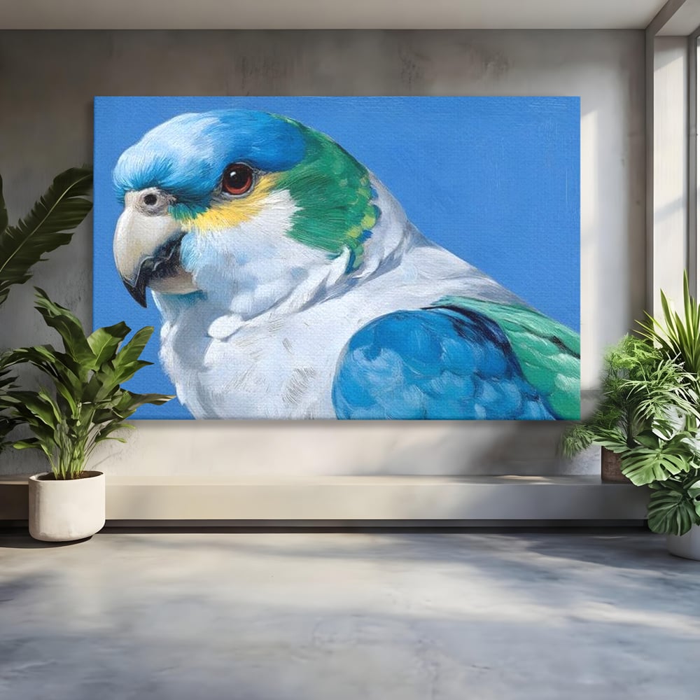 Tablou canvas cu tablou canvas cu portret de papagal, fara rama, pe sasiu de lemn