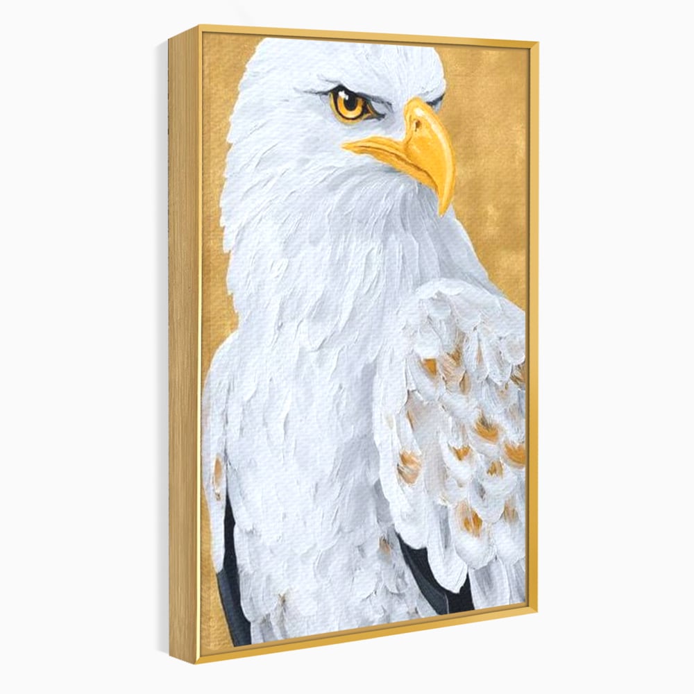 Tablou canvas cu tablou canvas cu vultur alb, in rama de aluminiu auriu