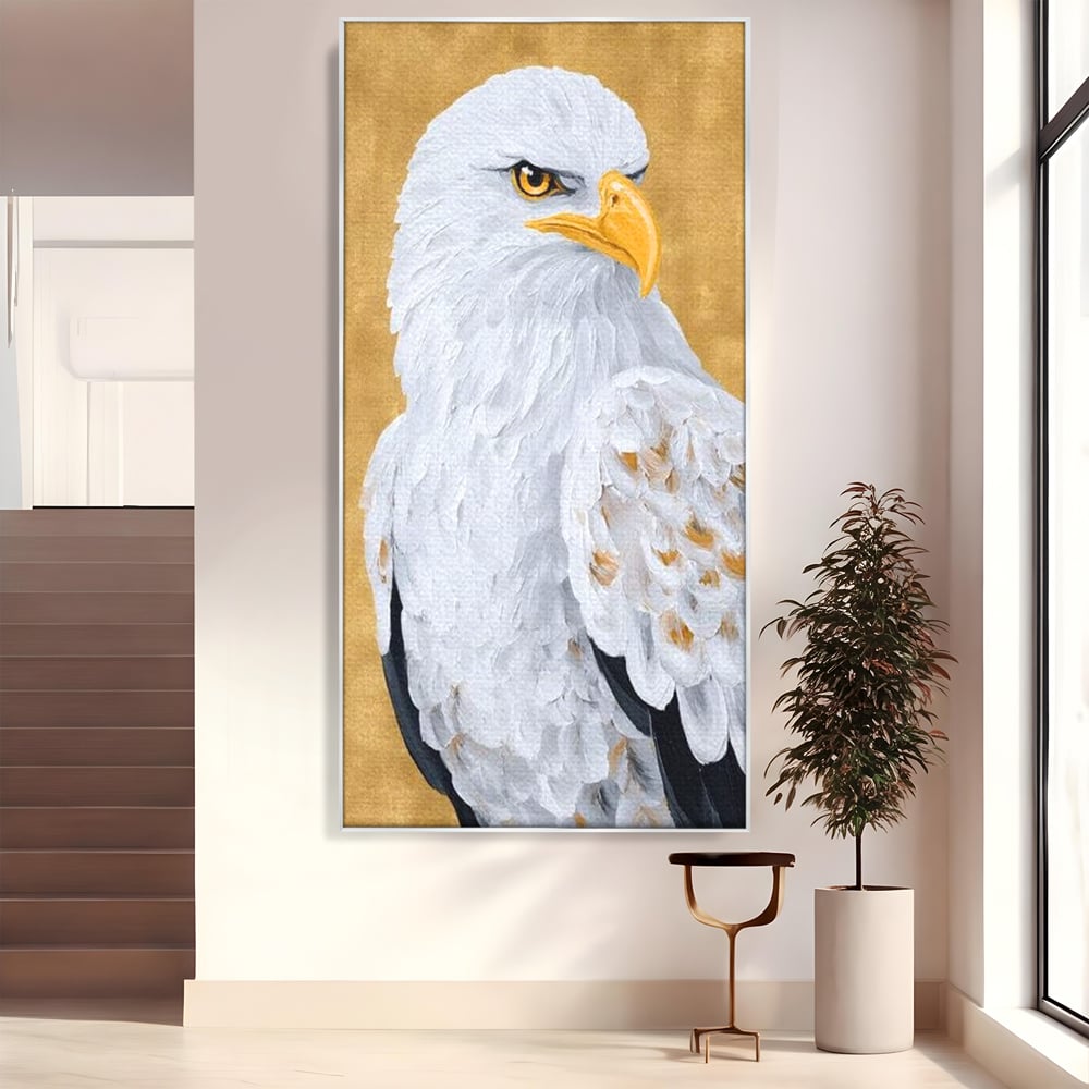 Tablou canvas cu tablou canvas cu vultur alb, in rama de aluminiu argintiu