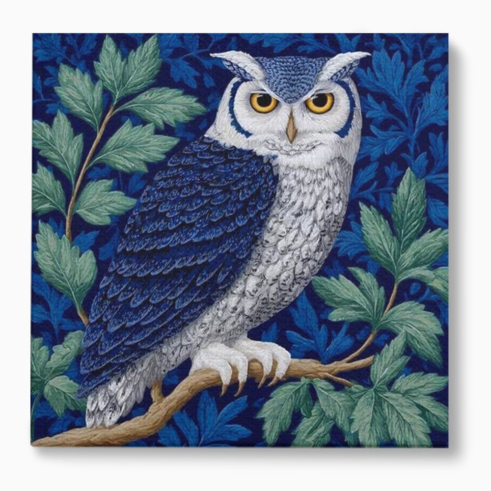 Tablou canvas cu tablou canvas cu bufnita albastra, fara rama, pe sasiu de lemn
