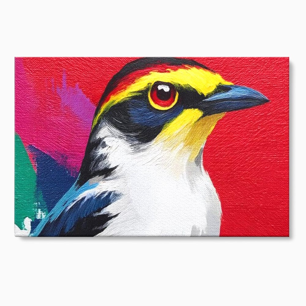 Tablou canvas cu tablou canvas cu pasare colorata in profil, fara rama, pe sasiu de lemn