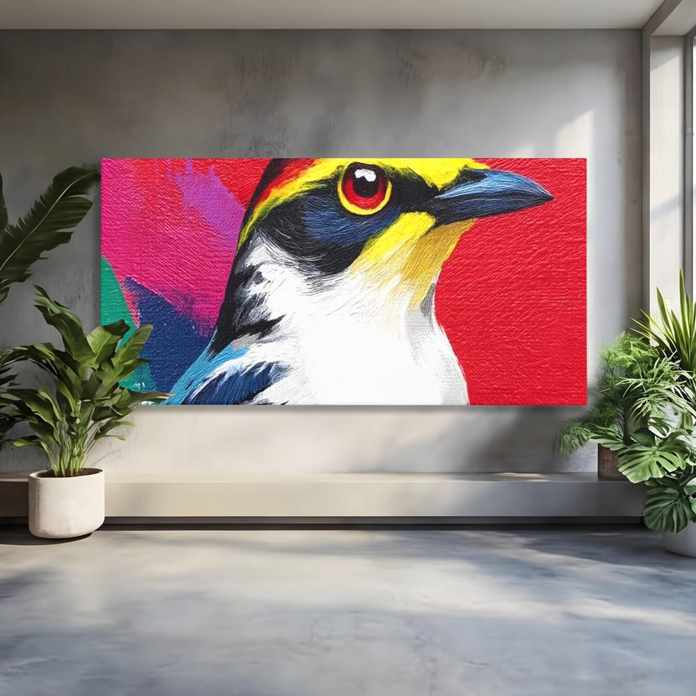 Tablou canvas cu tablou canvas cu pasare colorata in profil, fara rama, pe sasiu de lemn