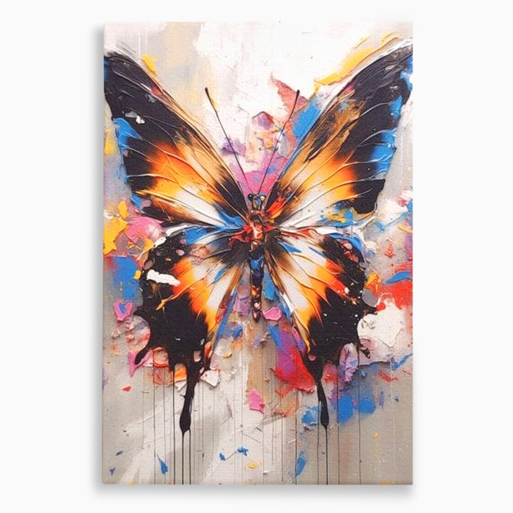 Tablou canvas cu tablou vertical cu fluture pictat, fara rama, pe sasiu de lemn