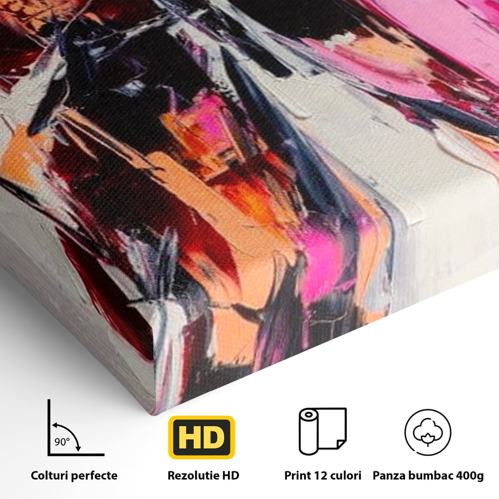 Detaliu al suprafetei: tablou canvas cu fluture in stil graffiti, fara rama, pe sasiu de lemn
