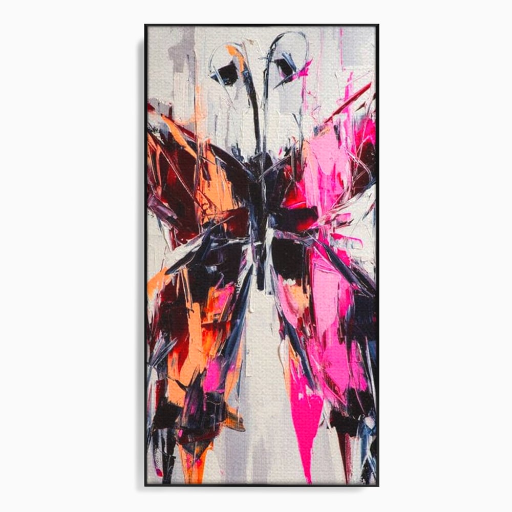 Tablou canvas cu tablou canvas cu fluture in stil graffiti, in rama de aluminiu negru