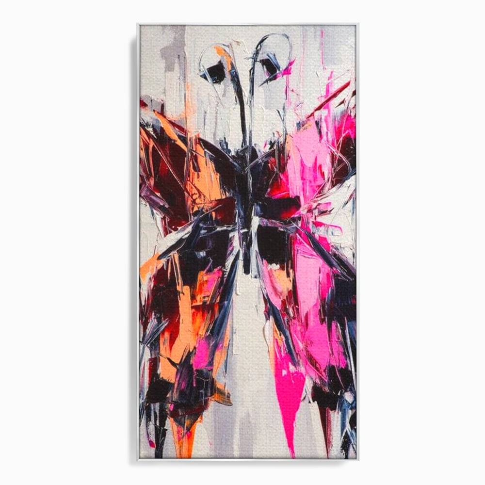 Tablou canvas cu tablou canvas cu fluture in stil graffiti, in rama de aluminiu argintiu