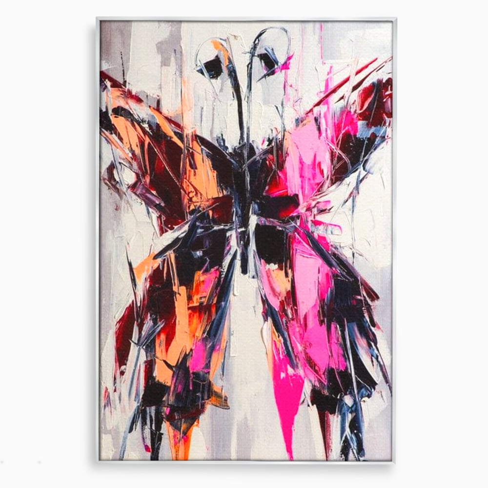 Tablou canvas cu tablou canvas cu fluture in stil graffiti, in rama de aluminiu argintiu