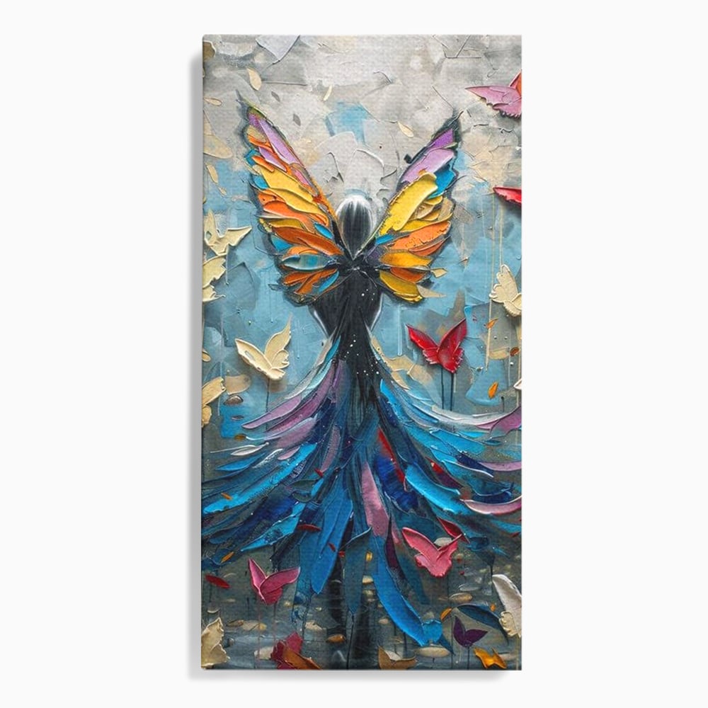 Tablou canvas cu tablou canvas cu femeie si aripi de fluture, fara rama, pe sasiu de lemn