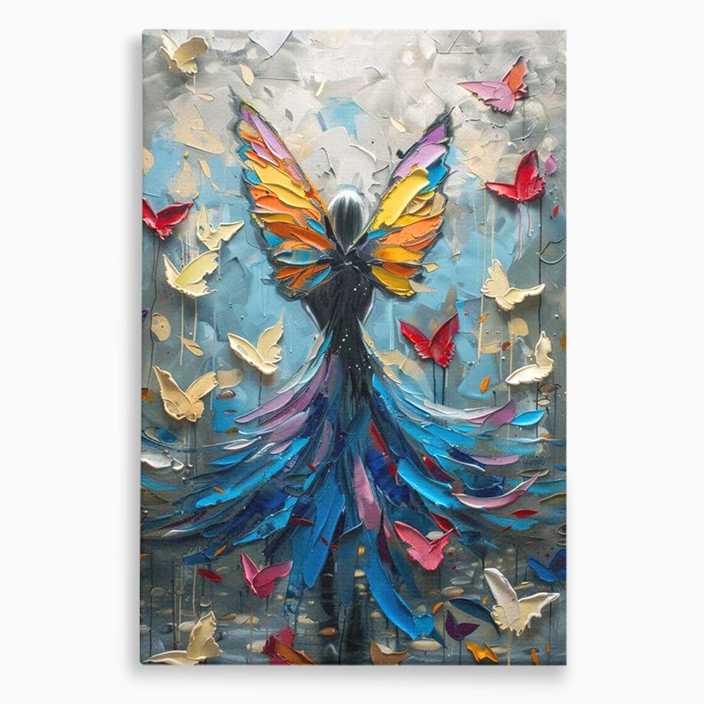 Tablou canvas cu tablou canvas cu femeie si aripi de fluture, fara rama, pe sasiu de lemn