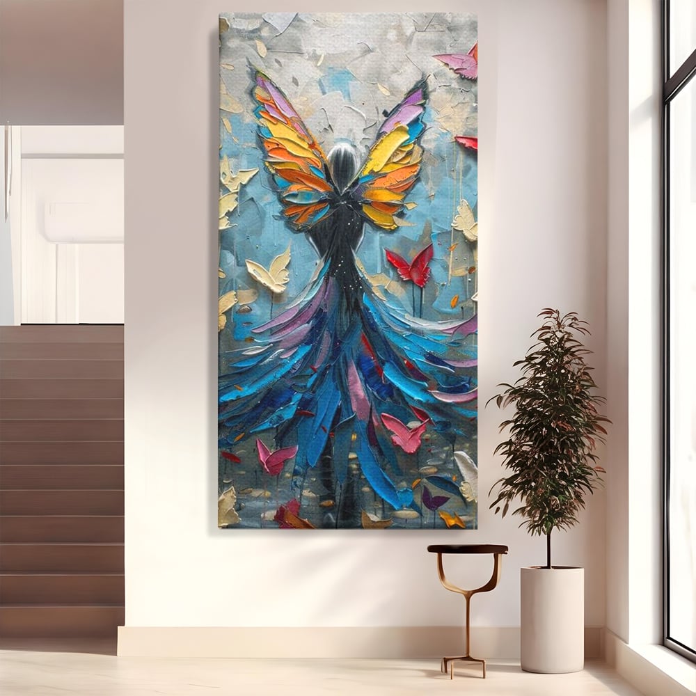 Tablou canvas cu tablou canvas cu femeie si aripi de fluture, fara rama, pe sasiu de lemn