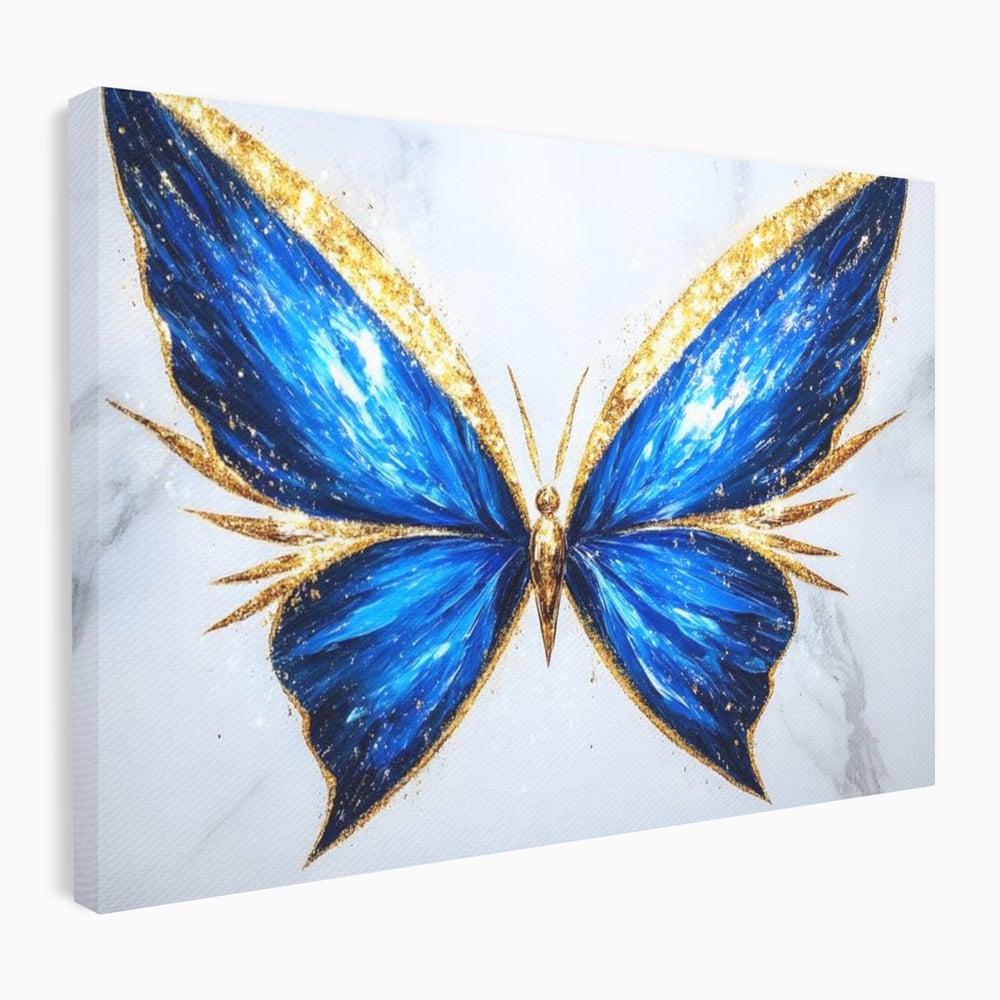 Tablou canvas cu tablou canvas cu fluture albastru, fara rama, pe sasiu de lemn